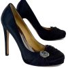 Shoes Badgley Mischka | Badgley Mischka - Black Satin & Jewel Heels Sz 9