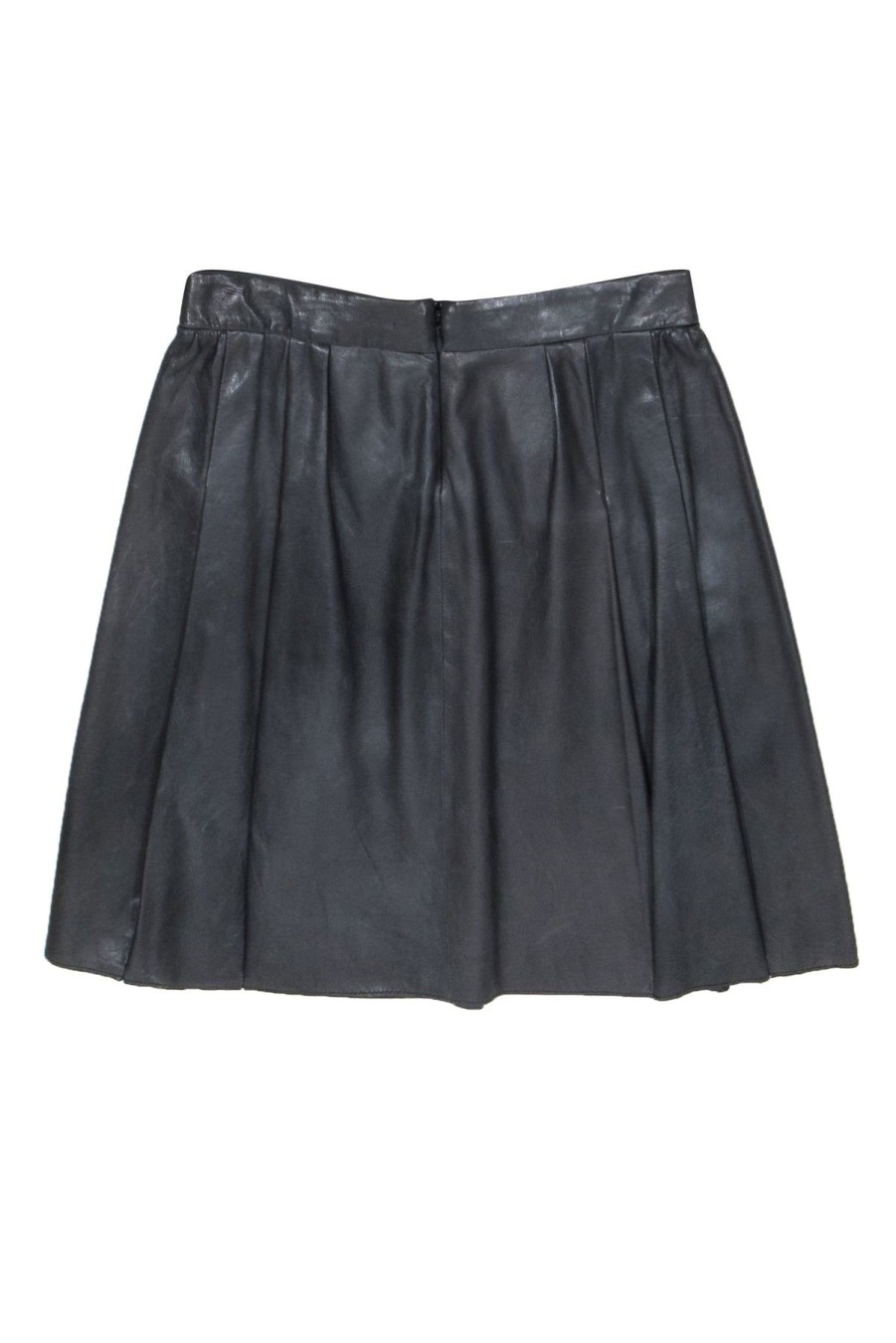 Clothing Vince | Vince - Dark Grey Leather Pleated Skater Skirt Sz S