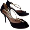 Shoes Tabitha Simmons | Tabitha Simmons - Black & Gold Satin T Strap Heels Sz 8