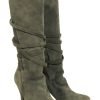 Shoes Yves Saint Laurent | Yves Saint Laurent - Olive Green Suede Tall Boots Sz 8.5