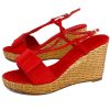 Shoes Kate Spade | Kate Spade - Red Canvas Bow & Woven Straw Wedges Sz 10