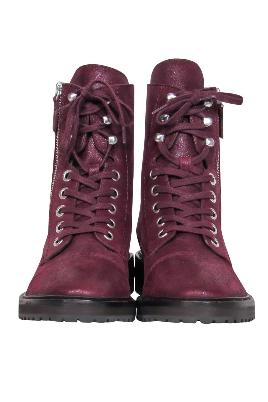 Shoes Paige | Paige - Deep Purple Shiny Suede Lace-Up Combat Boots Sz 8.5