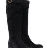 Shoes Ferragamo | Salvatore Ferragamo - Black Suede Tall Boots W/ Fur Lining & Block Heel Sz 10