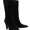 Shoes Chanel | Chanel - Cap Toe Mid-Calf Black Suede Boots W/ Embroidery Sz 8