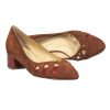 Shoes Sarah Flint | Sarah Flint - Brown Suede Block Heel Pumps W/ Laser Cut & Crocodile Trim Sz 10