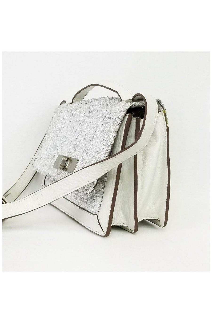 Bags BCBG Max Azria | Bcbg Max Azria - White Leather Sequin Crossbody