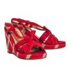 Shoes Ferragamo | Ferragamo - Red Suede Open Toe Strappy Slingback Wedges W/ Pattern Heels Sz 9