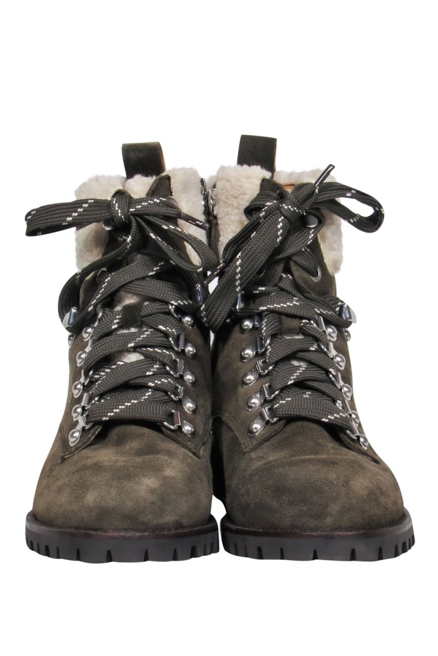 Shoes Rebecca Minkoff | Rebecca Minkoff - Olive Suede Lace-Up Combat Boots W/ Faux Shearling Trim Sz 6.5