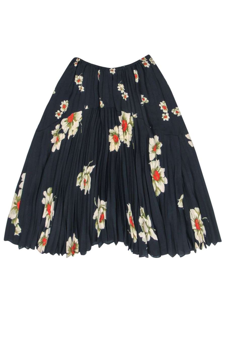 Clothing Vince | Vince - Navy Floral Printed Pleated Midi Skirt Sz Xs