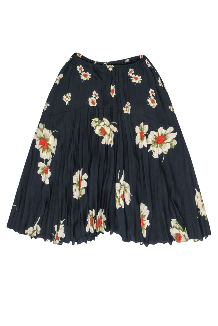 Clothing Vince | Vince - Navy Floral Printed Pleated Midi Skirt Sz Xs