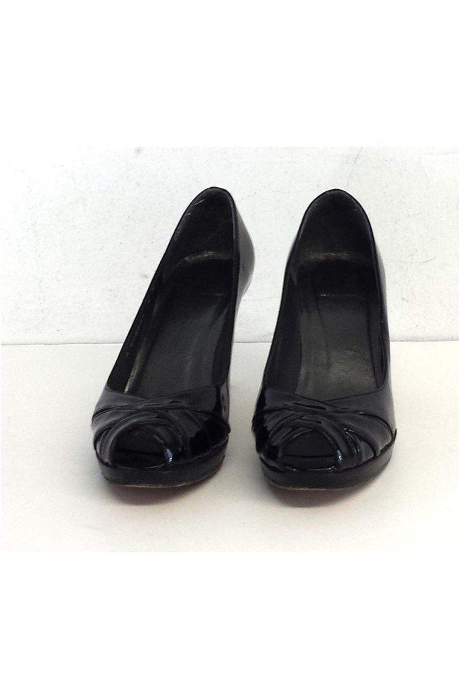 Shoes Stuart Weitzman | Stuart Weitzman - Black Patent Woven Peep Toe Heels Sz 6