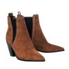 Shoes Paige | Paige - Brown Suede Pointed Toe Block Heel Booties W/ Grommet Trim Sz 8