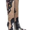 Shoes Sam Edelman | Sam Edelman - Brown & Beige Floral Embroidered Leather Tall Boots Sz 6