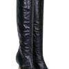 Shoes Versace | Versace Black Leather Boots W/ Gold Stiletto Heel Sz 8