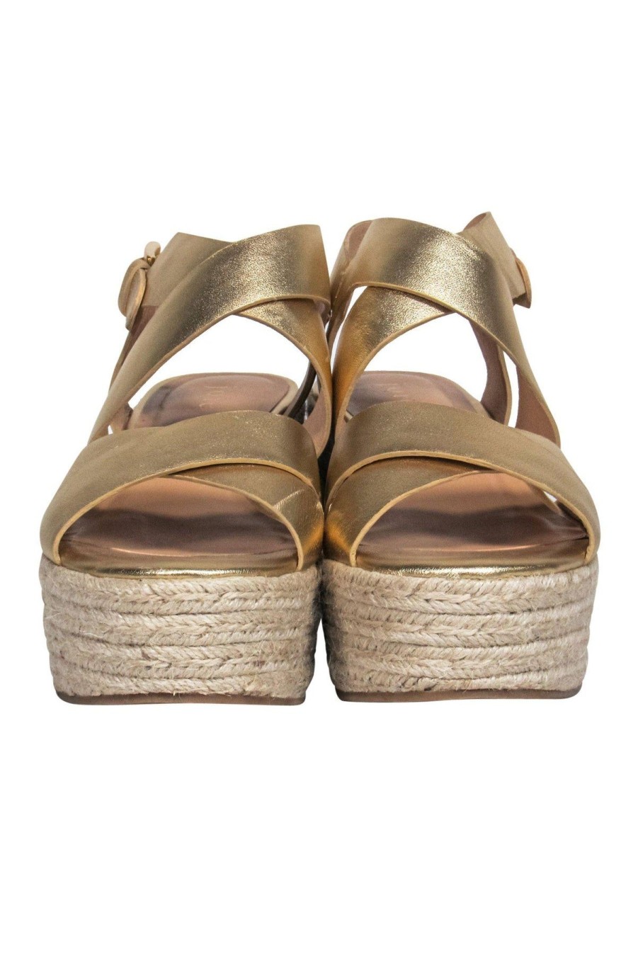 Shoes Joie | Joie - Gold Strappy Woven Platform Wedges Sz 9