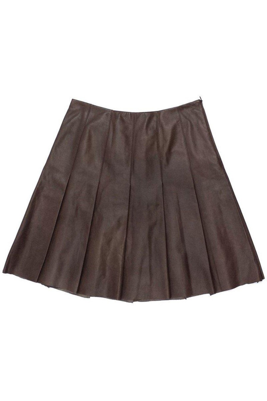 Clothing Lafayette 148 | Lafayette 148 - Chestnut Leather Pleated A-Line Skirt Sz 2