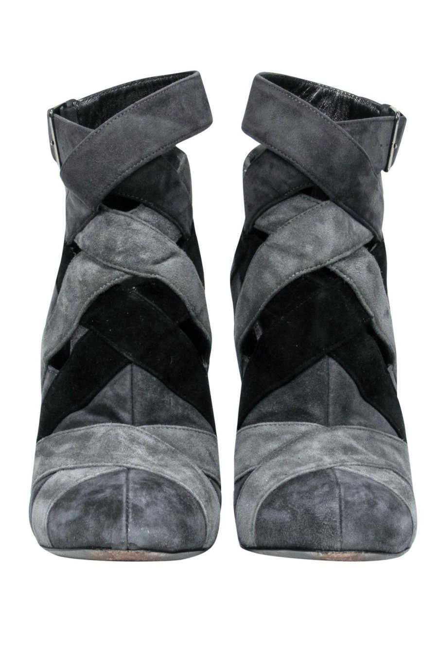 Shoes Miu Miu | Miu Miu - Black & Grey Suede Bootie Heels Sz 7