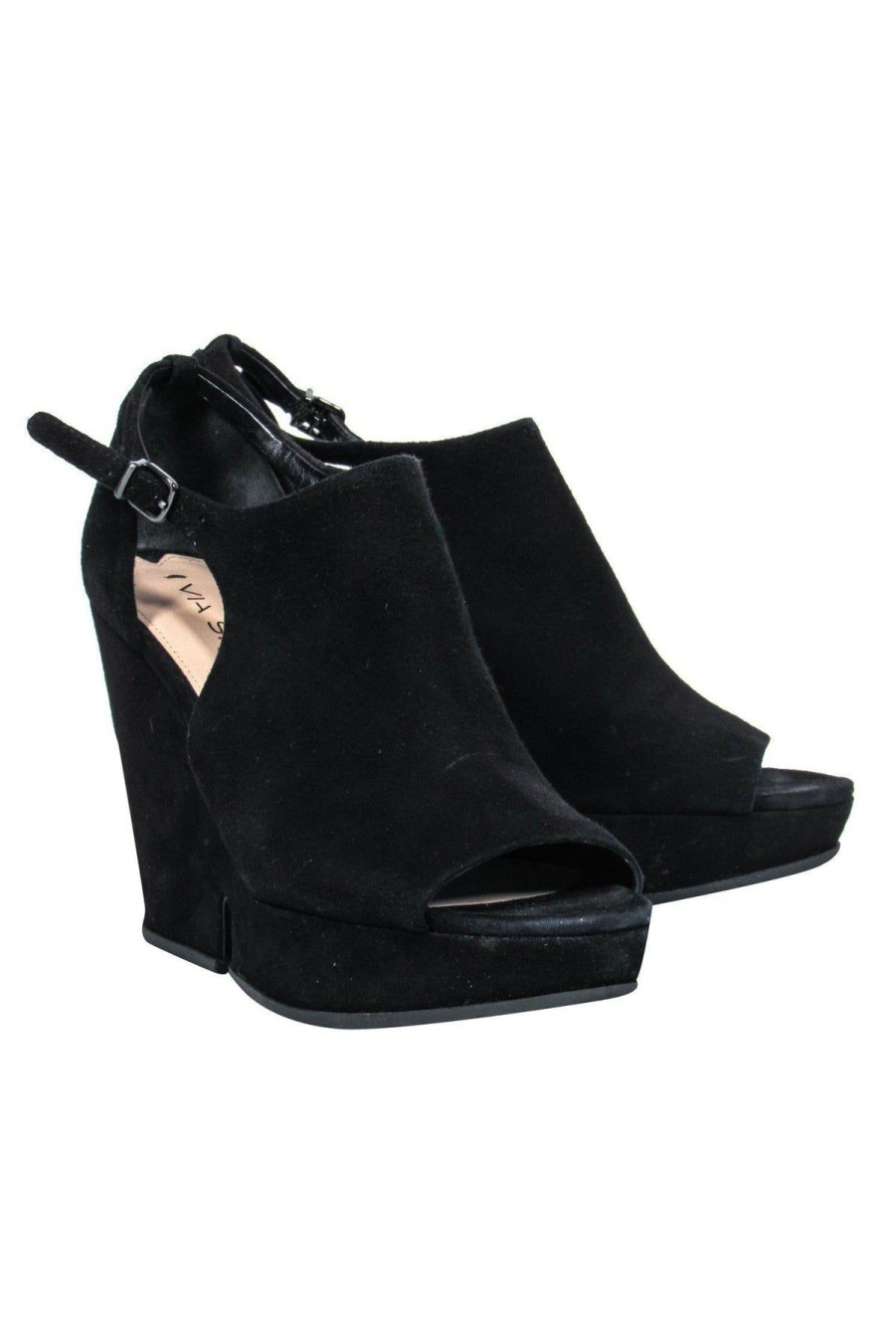 Shoes Via Spiga | Via Spiga - Black Suede Peep Toe Platform Wedges Sz 6.5