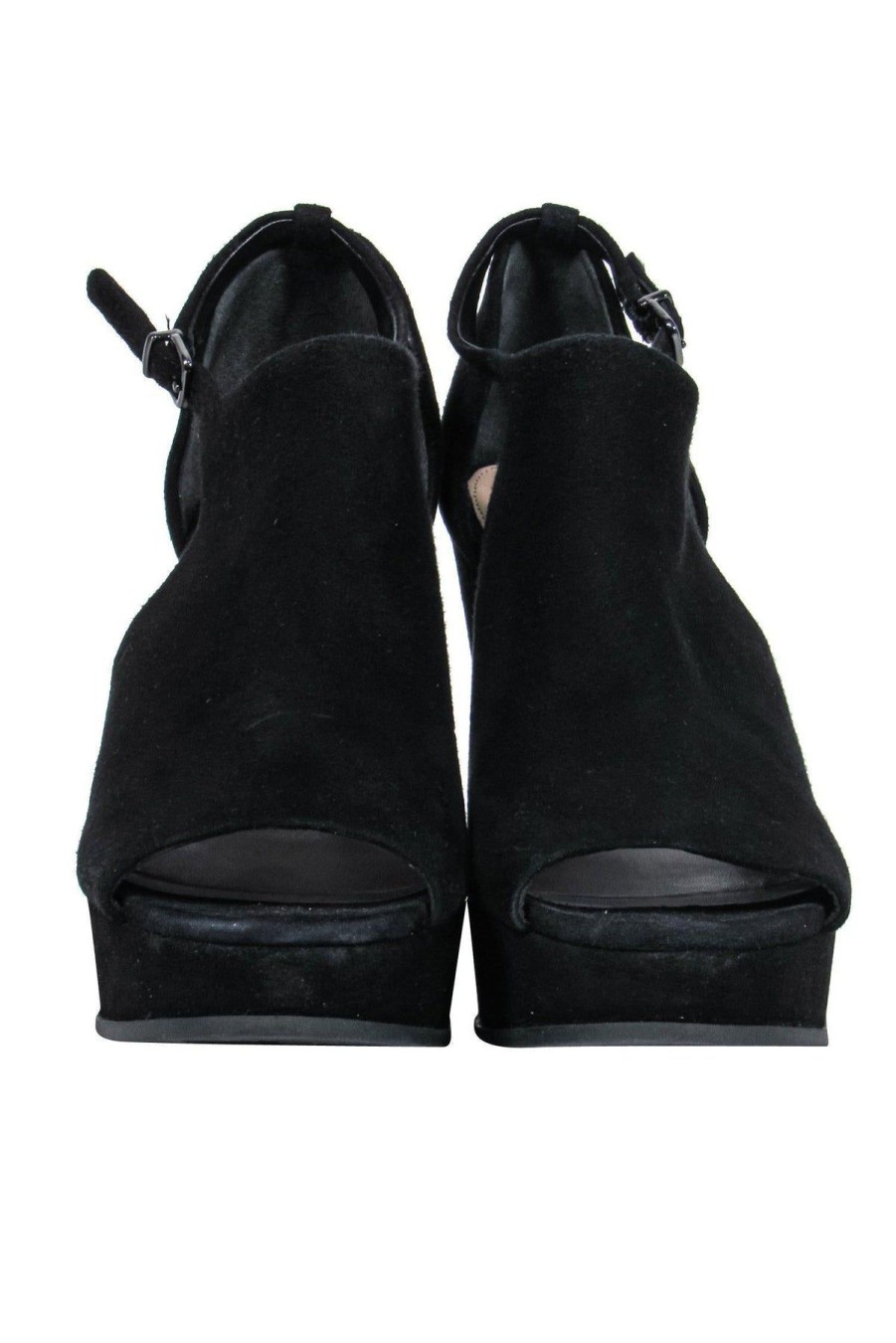 Shoes Via Spiga | Via Spiga - Black Suede Peep Toe Platform Wedges Sz 6.5