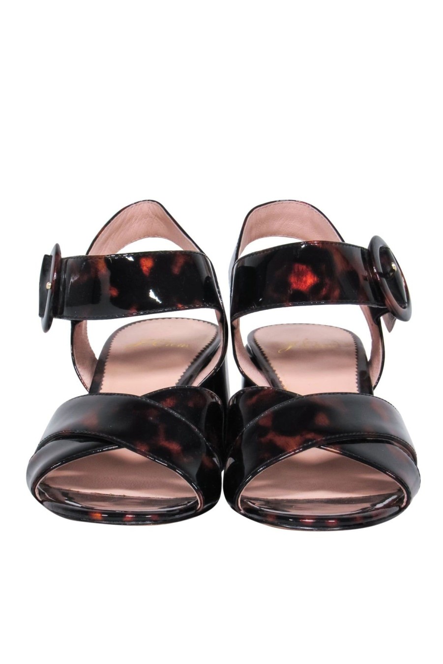 Shoes J.Crew | J.Crew - Brown Tortoise Shell Patent Leather Block Heel Sandals W/ Buckle Sz 6.5