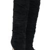 Shoes Sergio Rossi | Sergio Rossi- Black Suede Ruched Stiletto Knee High Boots Sz 7