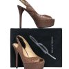 Shoes Brian Atwood | Brian Atwood - Brown Snakeskin Peep Toe Platform Pumps Sz 10