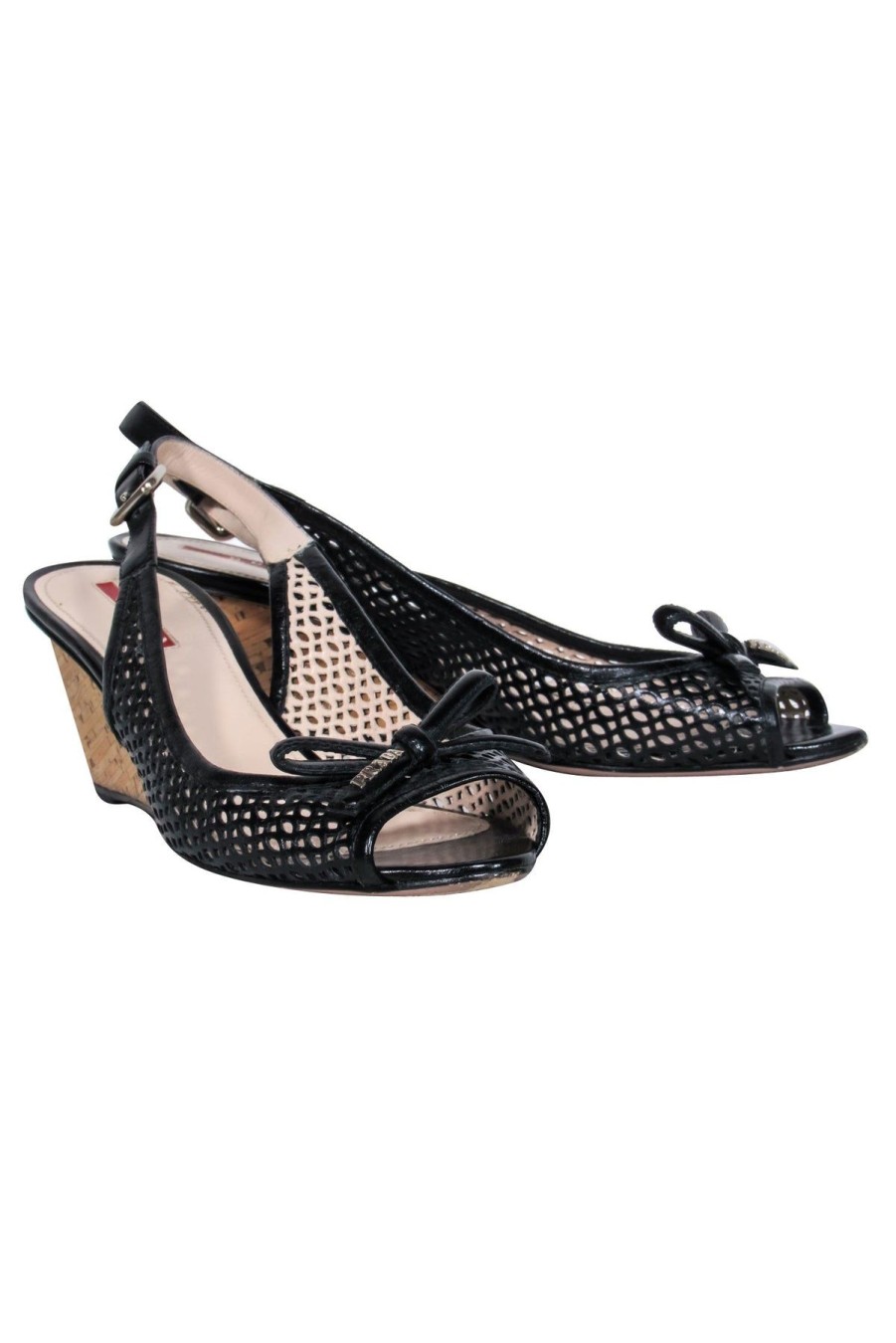 Shoes Prada | Prada - Black Cork Wedge W/ Bow Accent Sz 9.5