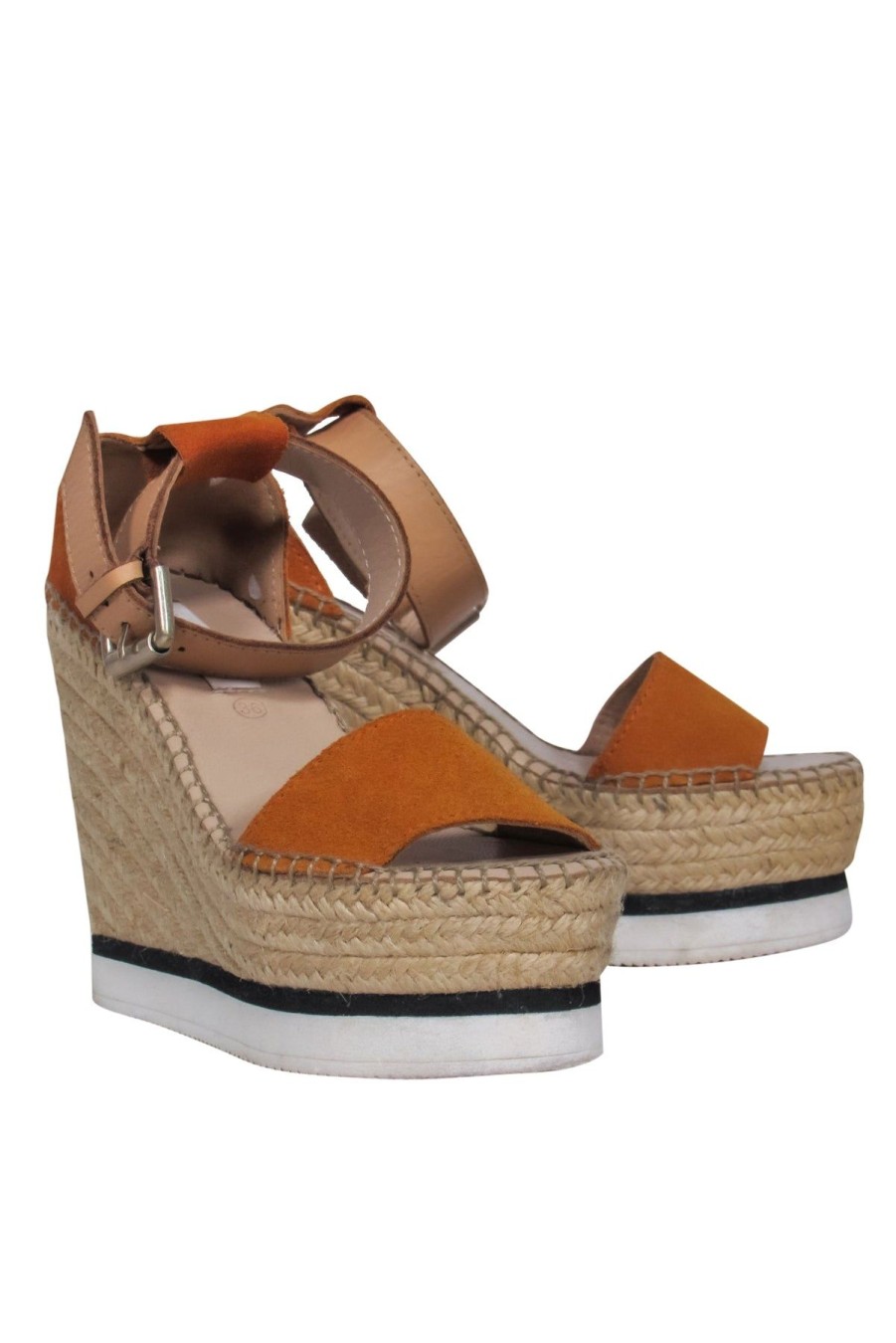 Shoes See by Chloe | See By Chloe - Burnt Orange Suede Woven Platform Espadrilles Sz 6