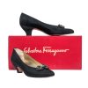 Shoes Ferragamo | Ferragamo - Black Satin Kitten Heels W/ Jeweled Applique Sz 6