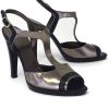 Shoes Max Mara | Max Mara - Pewter Metallic Leather T-Strap Heels Sz 9