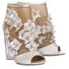 Shoes Paul Andrew | Paul Andrew - Ivory Satin & Mesh Floral Beaded Peep Toe Booties W/ Lucite Heel Sz 6.5