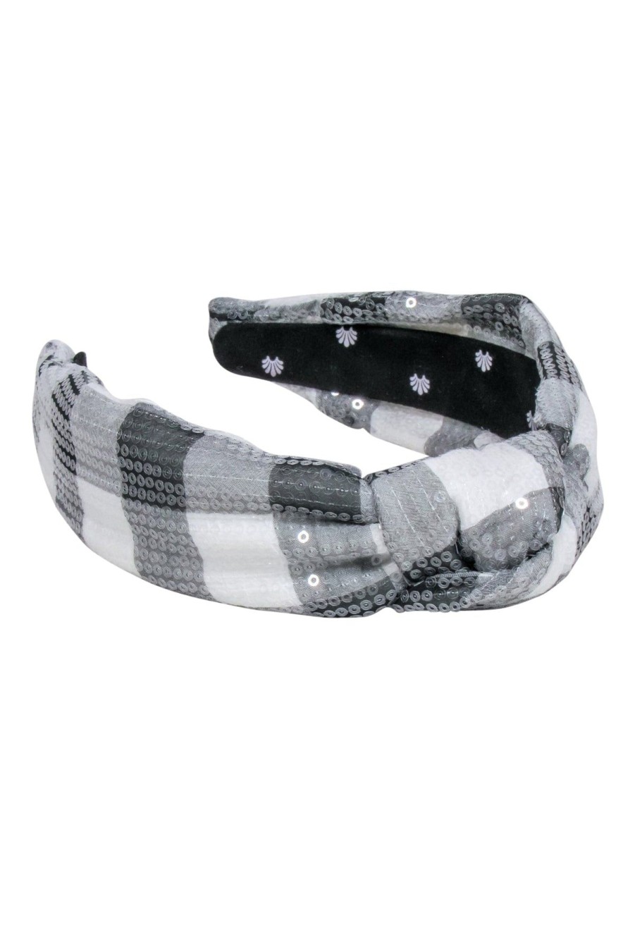 Accessories Lele Sadoughi | Lele Sadoughi - Grey & White Plaid Knot Front Headband